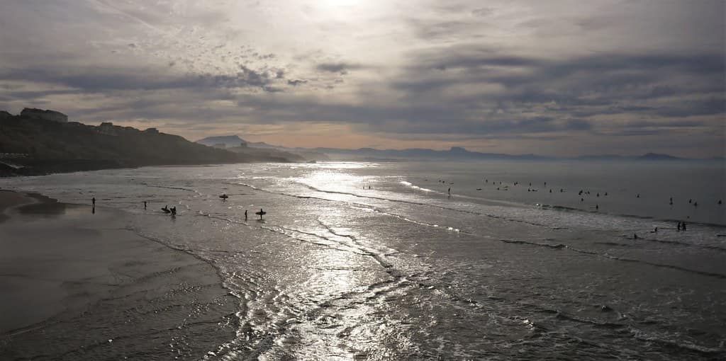 Surfeurs de janvier, plage des Basques, Biarritz, Labourd, Pays basque, Pyrénées-Atlantiques, Nouvelle-Aquitaine, France