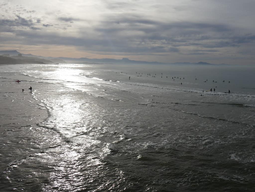 Surfeurs de janvier, plage des Basques, Biarritz, Labourd, Pays basque, Pyrénées-Atlantiques, Nouvelle-Aquitaine, France