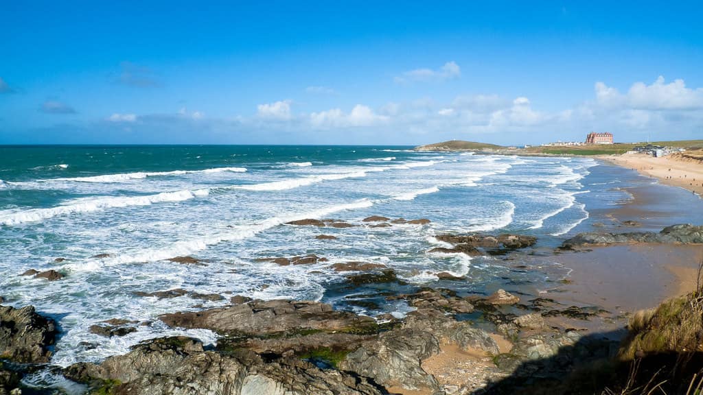 Morning light at Fistral Beach in Cornwall.