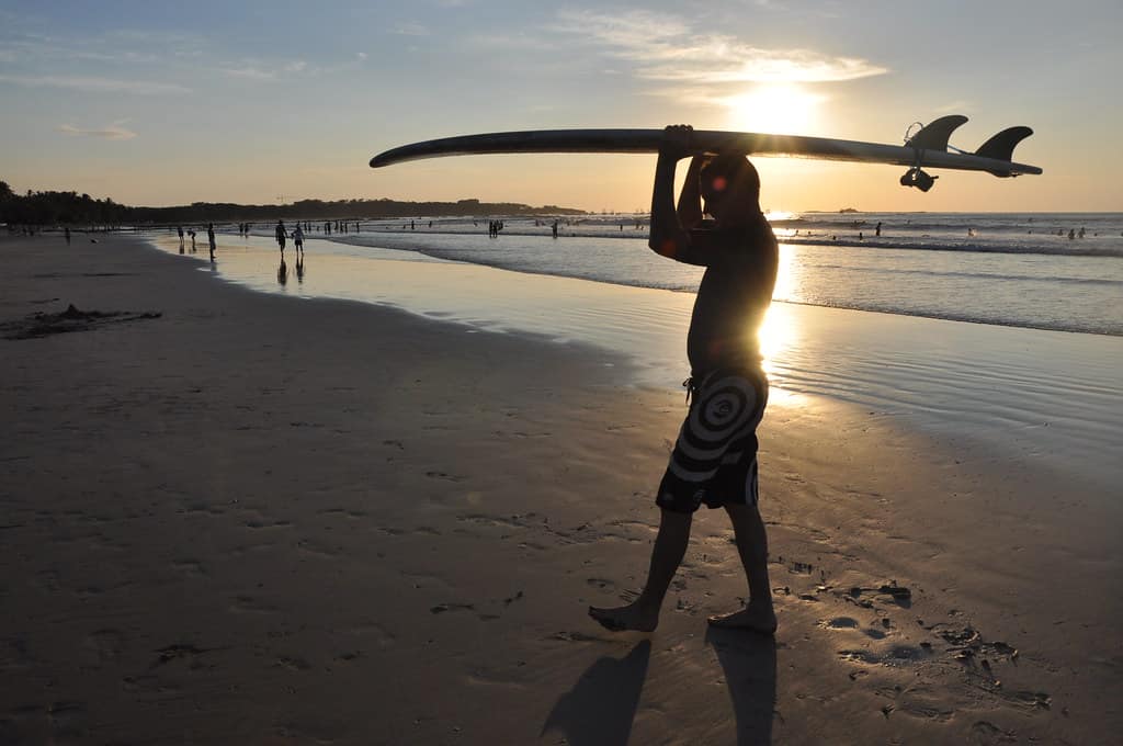 Mike Vondran coming back from surfing at Tamarindo, Costa Rica, December 28 2009.